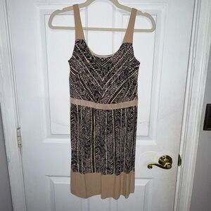 LOFT Geometric Midi Dress in Black and Tan